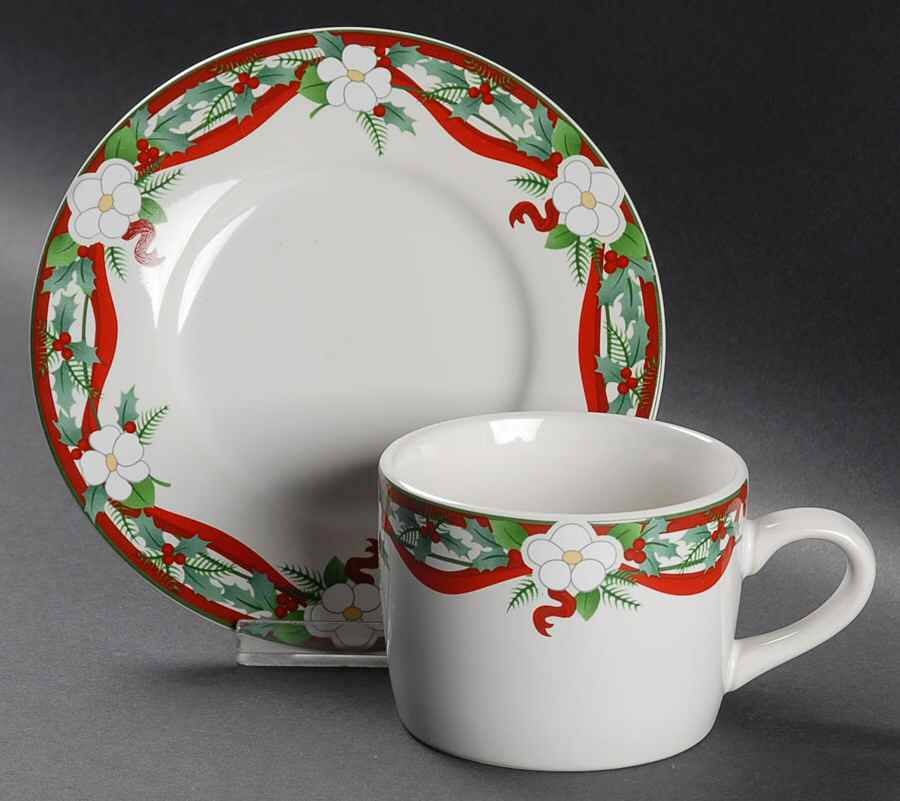 Yuletide (Stoneware) Flat Cup & Saucer Set by Pfaltzgraff-1