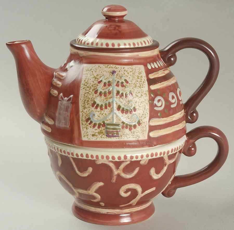 Holiday Spice Individual Teapot & Lid with Cup by Pfaltzgraff-1