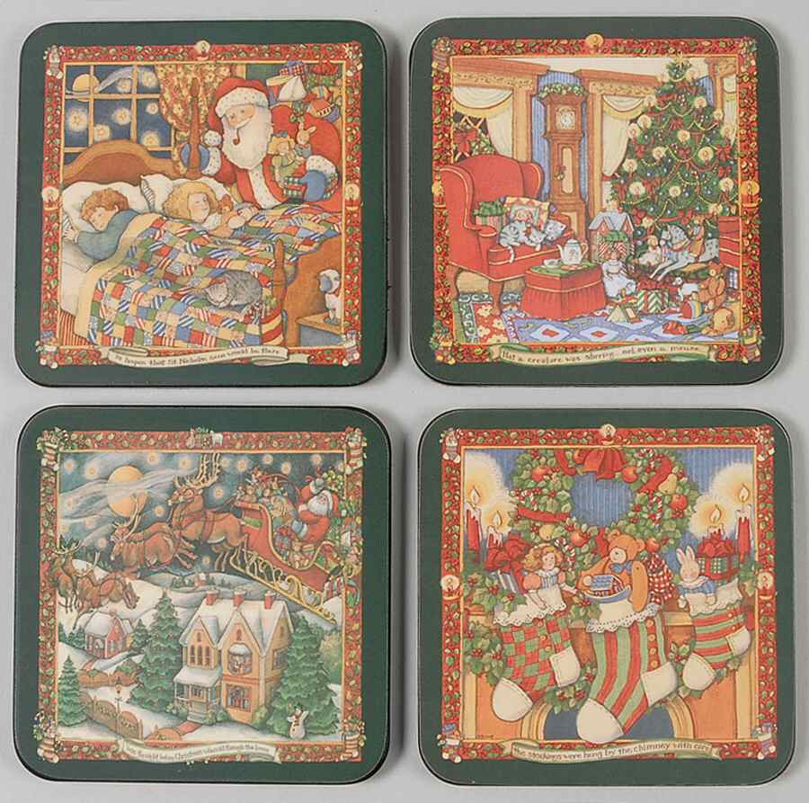 Christmas Story Square Corkback Coaster - Set of 4 Motifs by Portmeirion-1