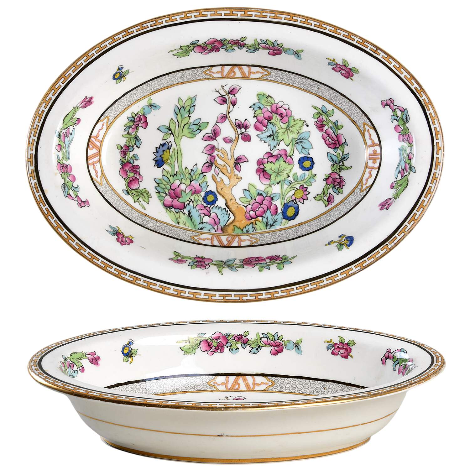 Indian Tree (Smooth, Gold Trim) 10" Oval Vegetable Bowl by Paragon-1