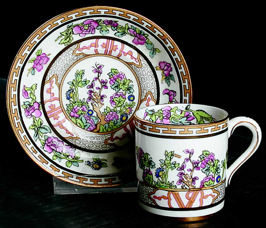 Indian Tree (Smooth, Gold Trim) Flat Demitasse Cup & Saucer Set by Paragon-1
