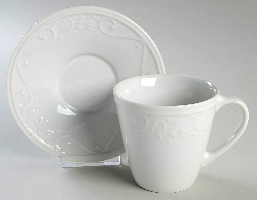 Veranda White Mug & Saucer Set (Normal Mug) by Princess House-1