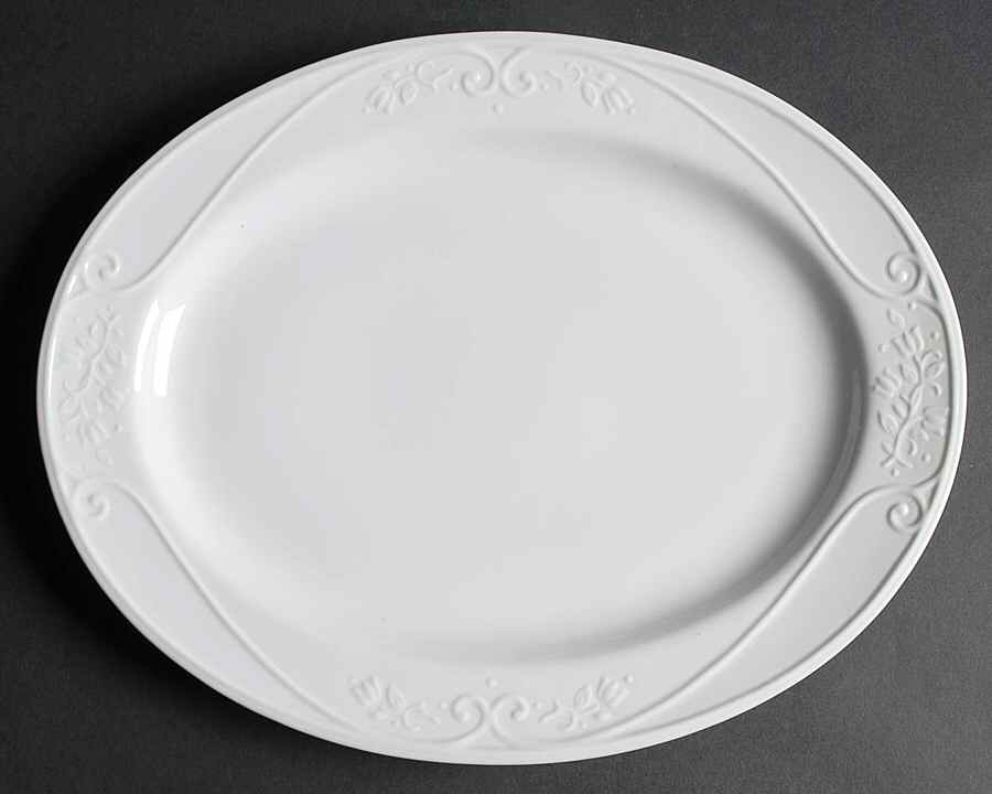 Veranda White 14" Oval Serving Platter by Princess House-1