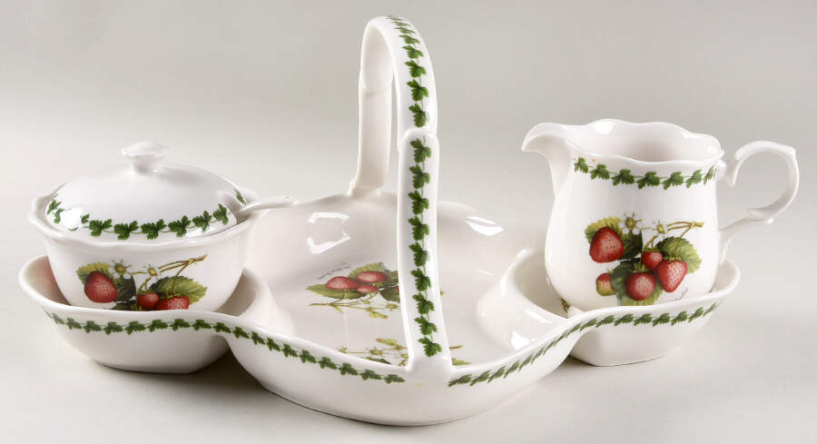 Strawberry Fair Strawberry Basket w/Creamer, Cov.Sugar&Spoon by Portmeirion-1