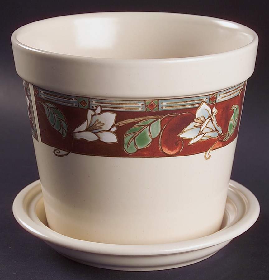 Mission Flower 6" Flower Pot & Underplate by Pfaltzgraff-1
