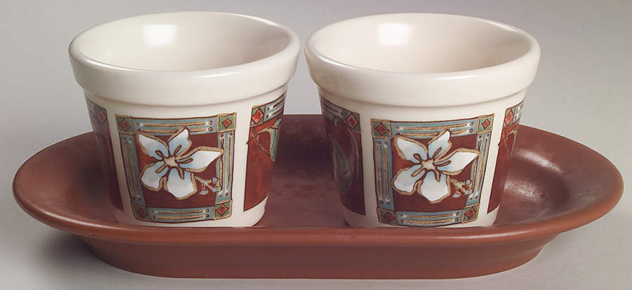 Mission Flower Herb Pots with Tray (2 Pots and 1 Tray) by Pfaltzgraff-1