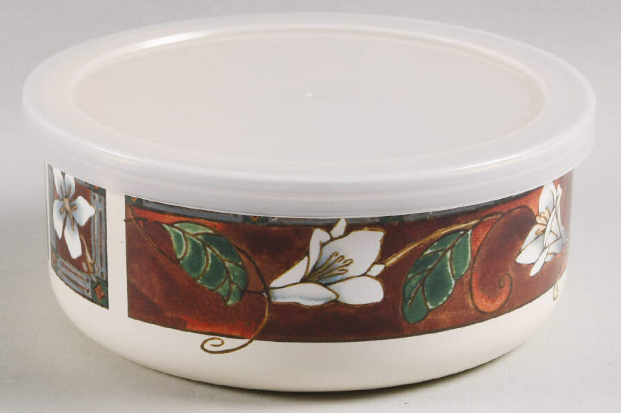 Mission Flower Bowl-Metal 5 7/8"  with Plastic Lid by Pfaltzgraff-1
