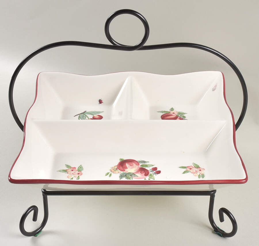 Delicious Square Divided Server with Metal Rack by Pfaltzgraff-1