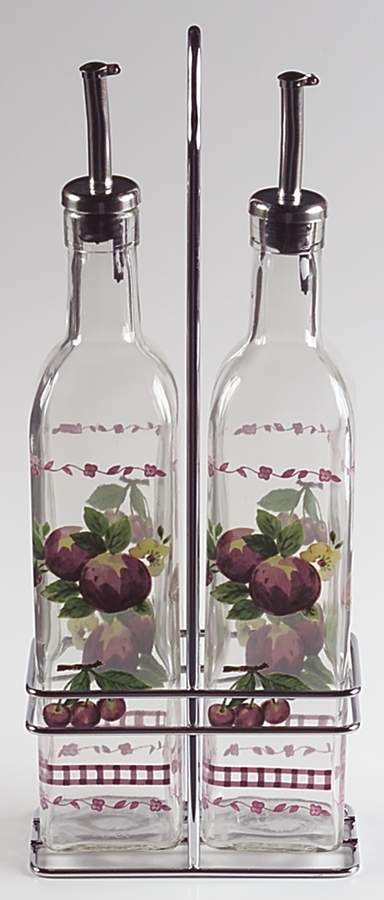 Delicious Set of 2 Glass Oils W/Drizzle Spouts & Metal Caddy by Pfaltzgraff-1