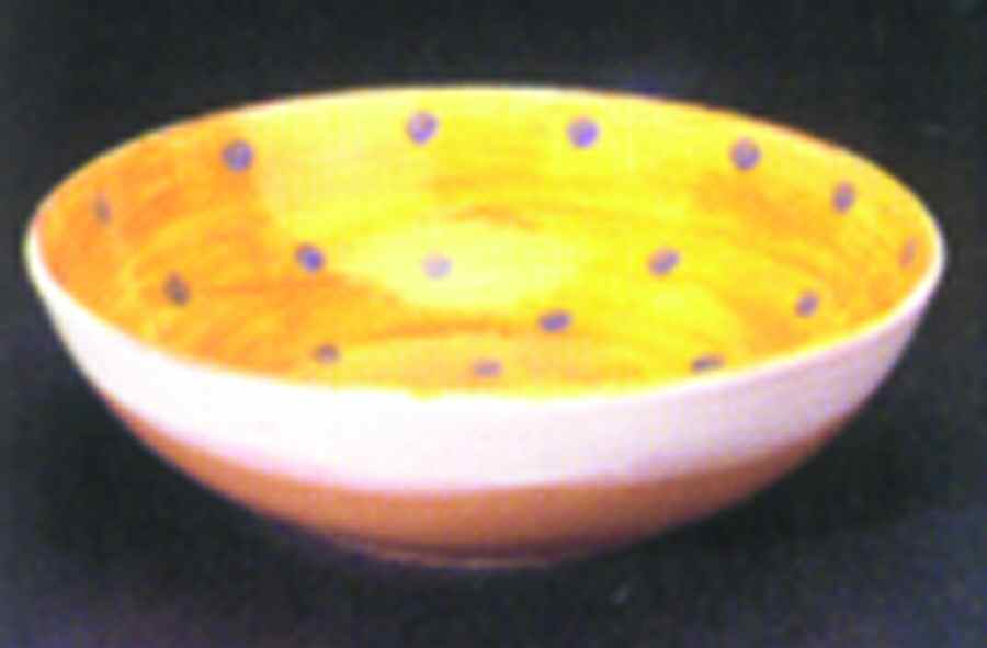 Stripes and Dots Yellow 11" Round Vegetable Bowl by Presenttense-1