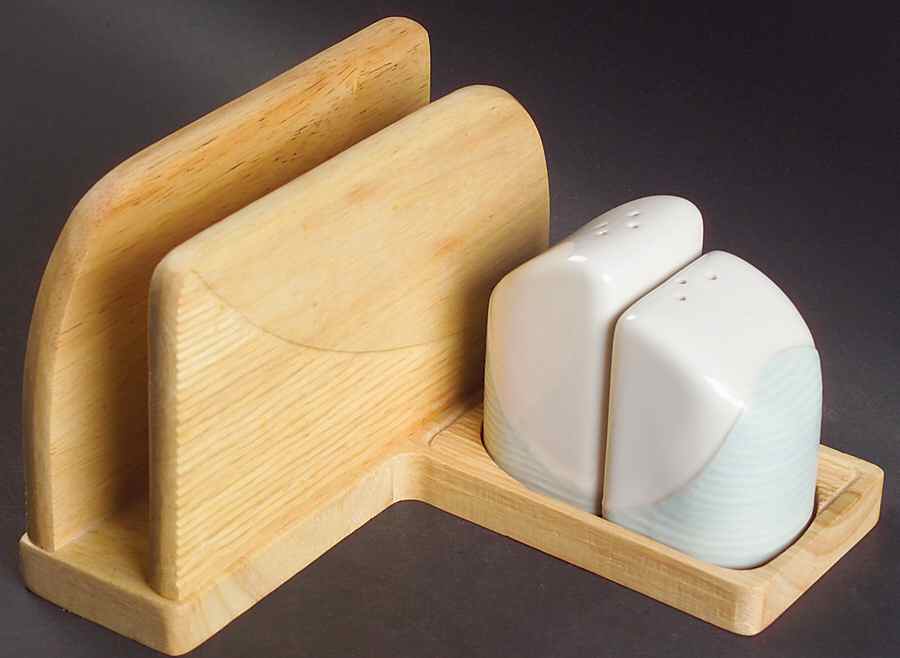Sand and Seas Waterfall Salt & Pepper Set on Wood Napkin Holder Tray by Pfaltzgraff-1