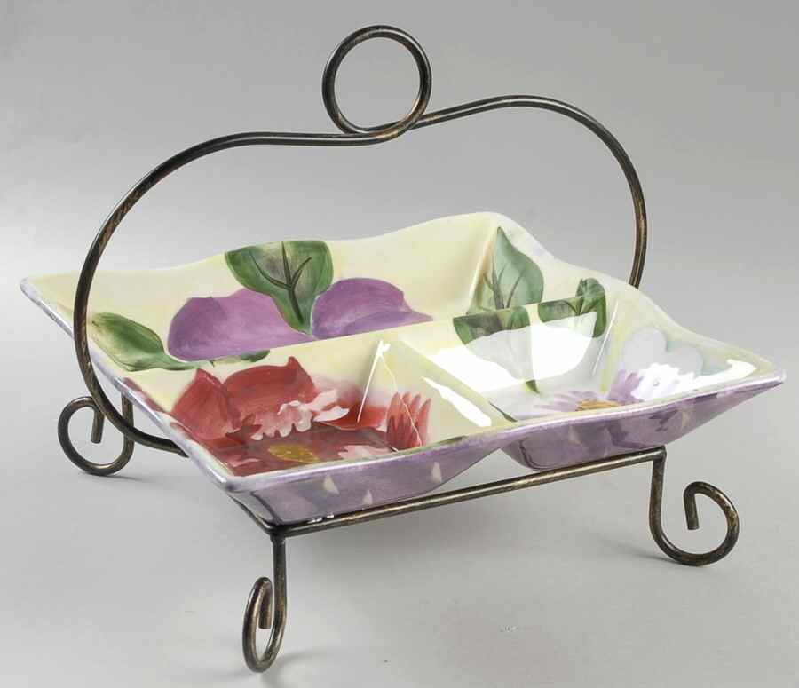 Flower Market Square Divided Server with Metal Rack by Pfaltzgraff-1