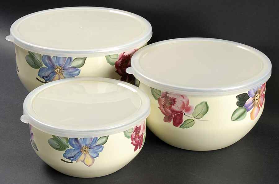 Flower Market 3 Pc Metal Bowl & Plastic Lid (5 3/4", 7", 7 3/4") by Pfaltzgraff-1