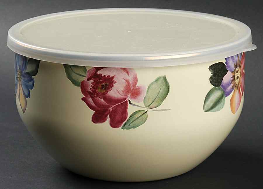 Flower Market 7 3/4" Metal Bowl W/Plastic Lid by Pfaltzgraff-1