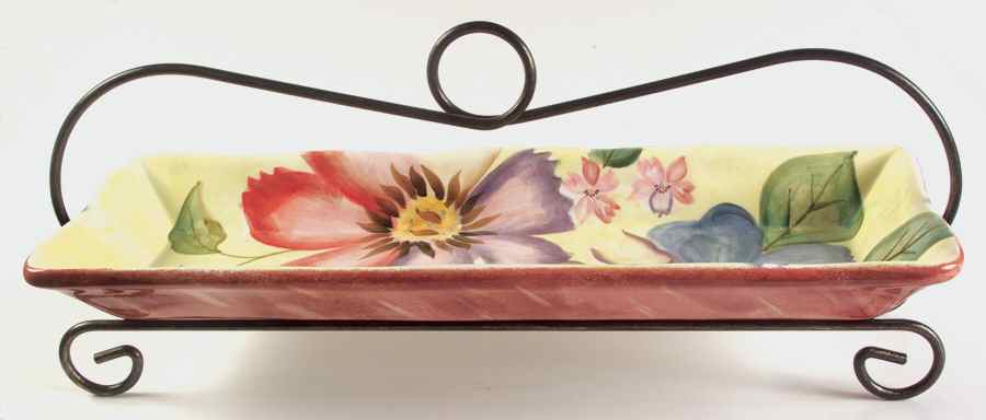 Flower Market 18" Rectangular Server with Metal Stand by Pfaltzgraff-1