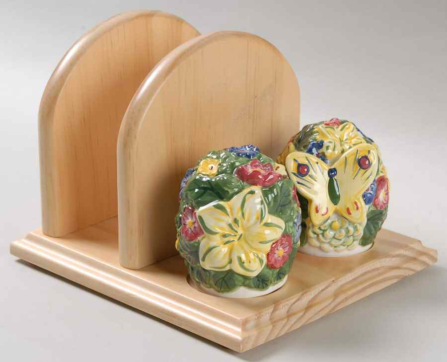 Paradise Accessories Salt & Pepper Set on Wood Napkin Holder Tray by Pfaltzgraff-1