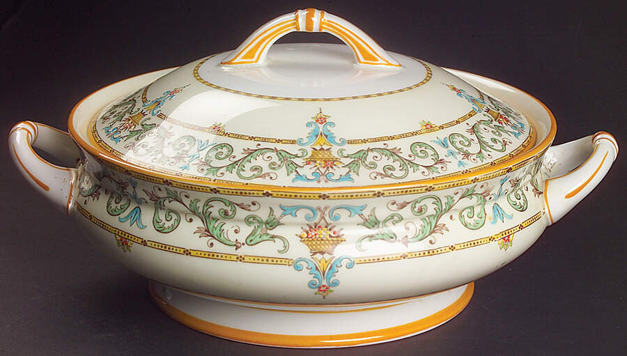 Adam (Green & Aqua Scrolls) Round Covered Vegetable by Paragon-1