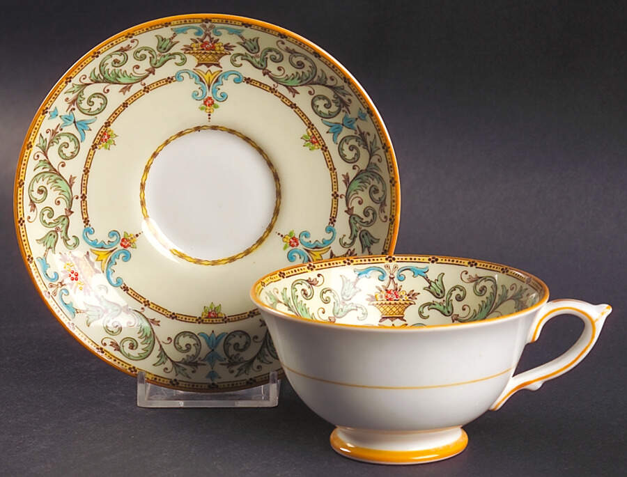 Adam (Green & Aqua Scrolls) Footed Cup & Saucer Set by Paragon-1