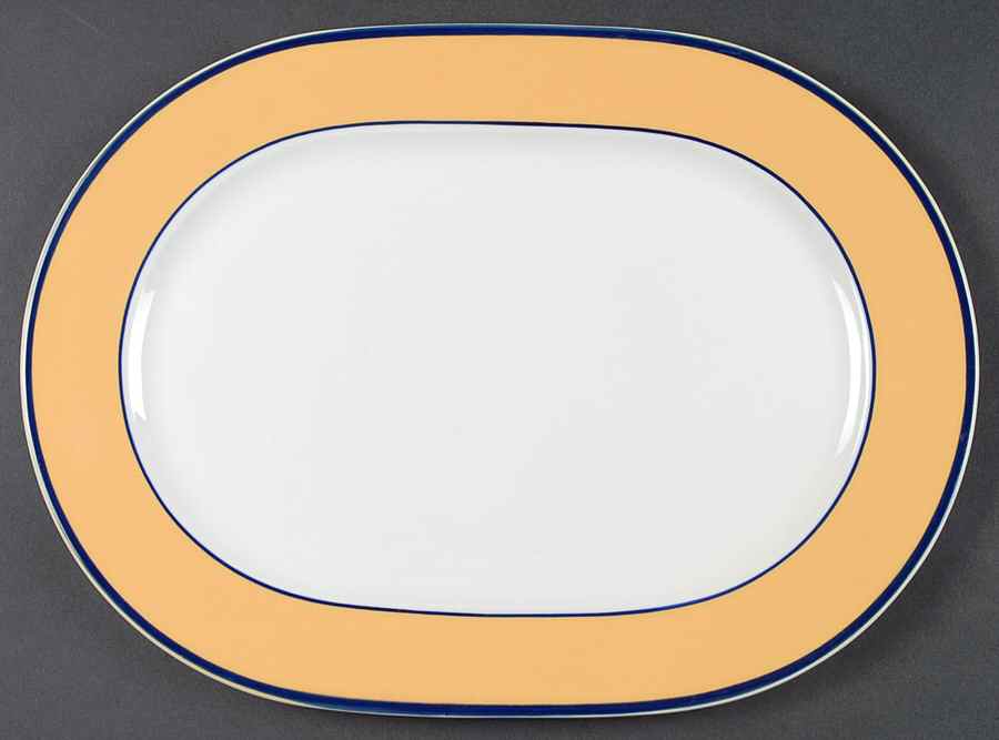 Spa Orange (Blue Trim and Verge) 14" Oval Serving Platter by Pagnossin-1