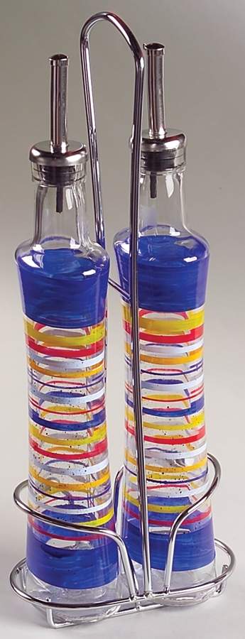 Sedona Set of 2 Glass Oils W/Drizzle Spouts & Metal Caddy by Pfaltzgraff-1