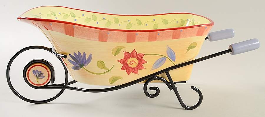 Napoli (Stoneware) Wheelbarrow Serving Bowl W/Metal Frame by Pfaltzgraff-1