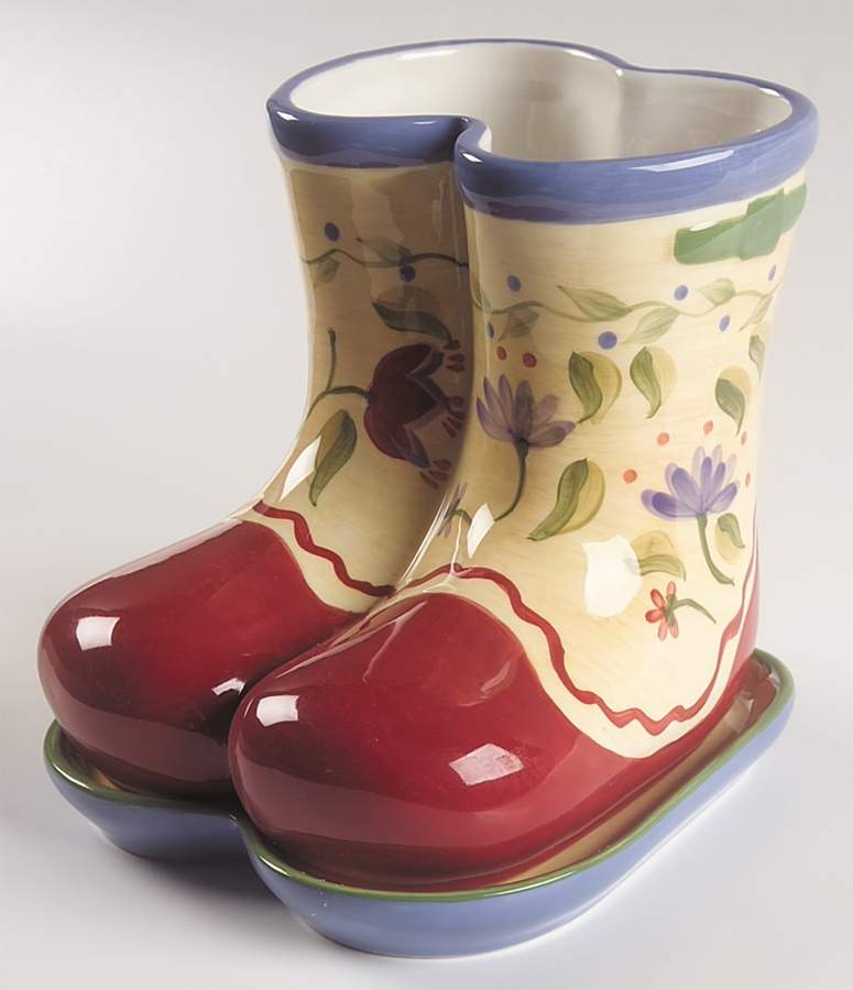 Napoli (Stoneware) Boots Planter & Underplate by Pfaltzgraff-1