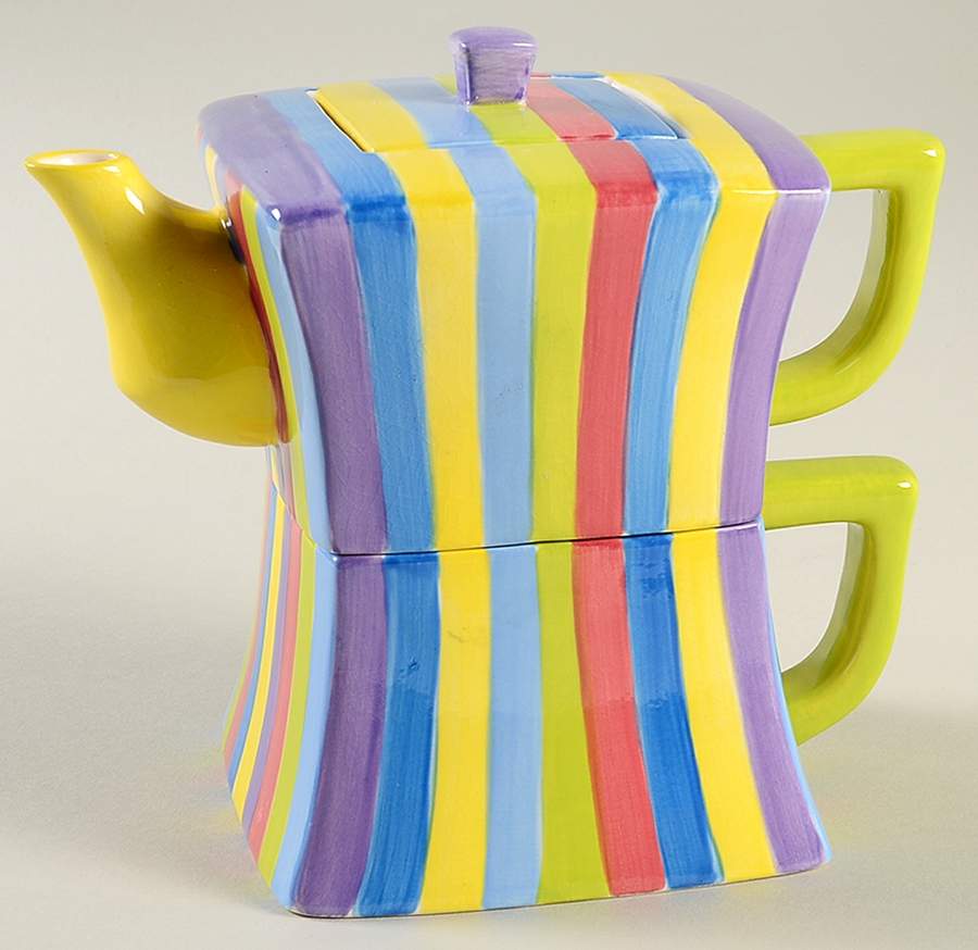 Cabana Stripe Individual Teapot & Lid with Cup by Pacific Rim-1