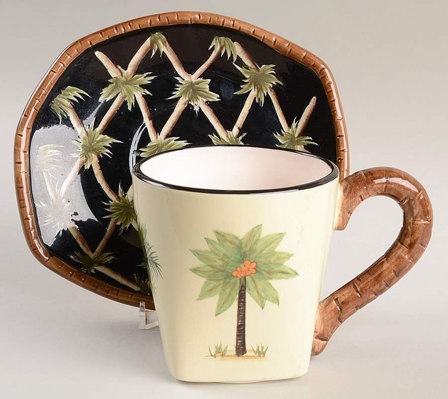 Black Palm Flat Cup & Saucer Set by Pacific Rim-1