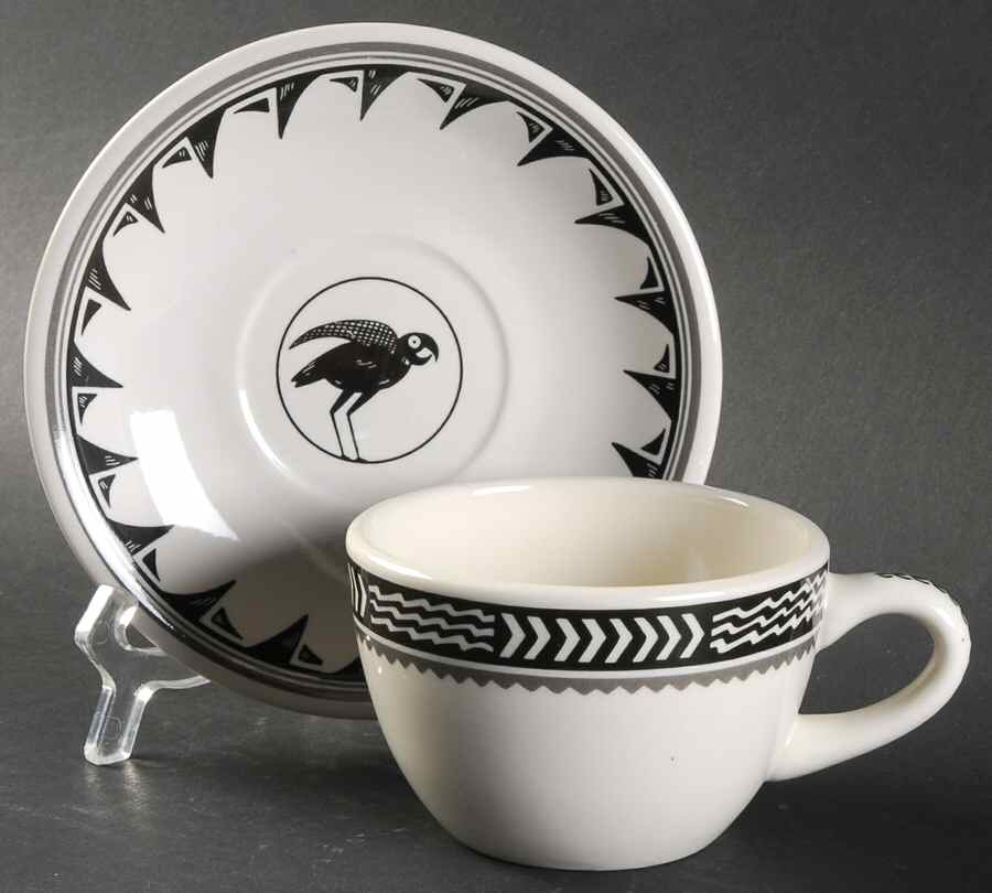 Ancient Mimbreno Black (Replica) Flat Cup & Saucer Set by Pipestone-1