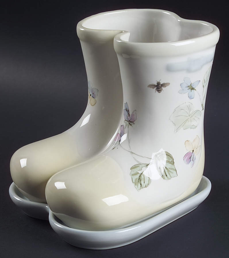 Vienna Floral Boots Planter & Underplate by Pfaltzgraff-1