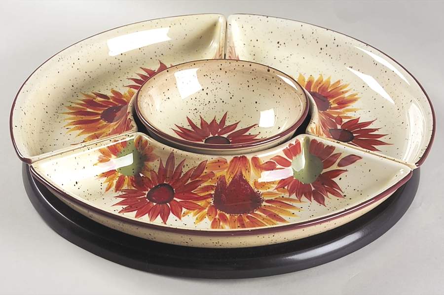 Evening Sun (5 Pc) Lazy Susan (3 Sides, 1 Center & Wood Base) by Pfaltzgraff-1