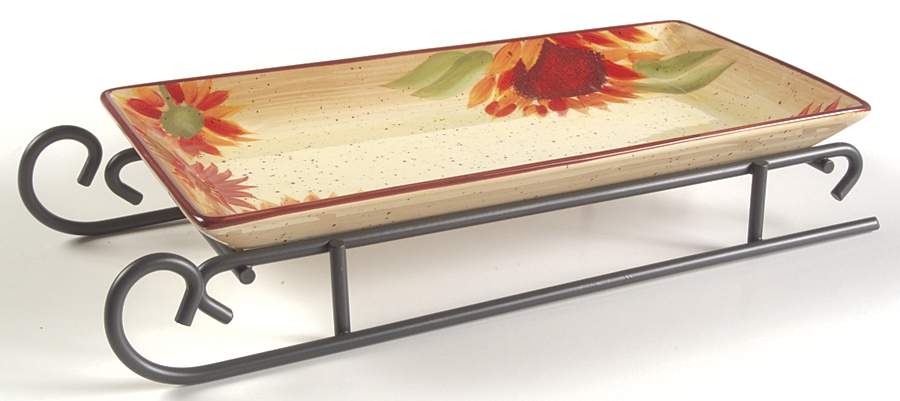 Evening Sun Sled Server-11" Rectangular Tray W/Iron Sled Stand by Pfaltzgraff-1