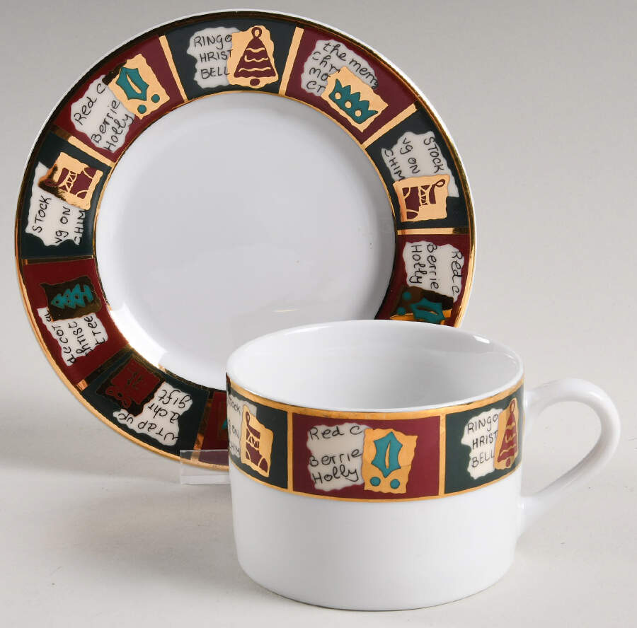 Yuletide Greetings Flat Cup & Saucer Set by Pier 1-1
