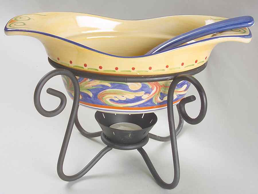 Villa Della Luna Gravy Server & Ladle & Metal Stand by Pfaltzgraff-1