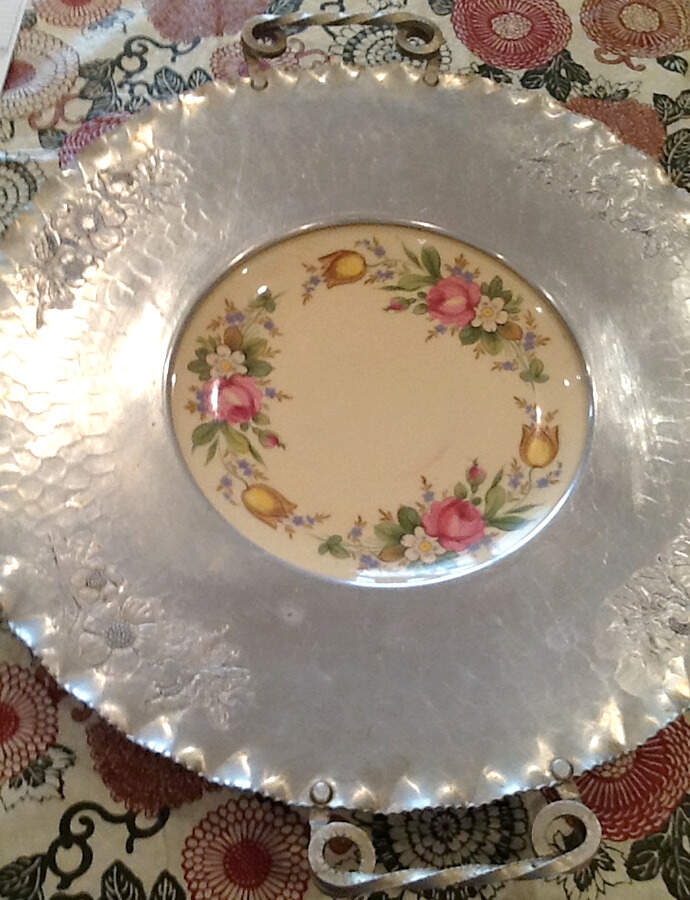 PCP214 Metal Rim Dinner Plate by Paden City-1