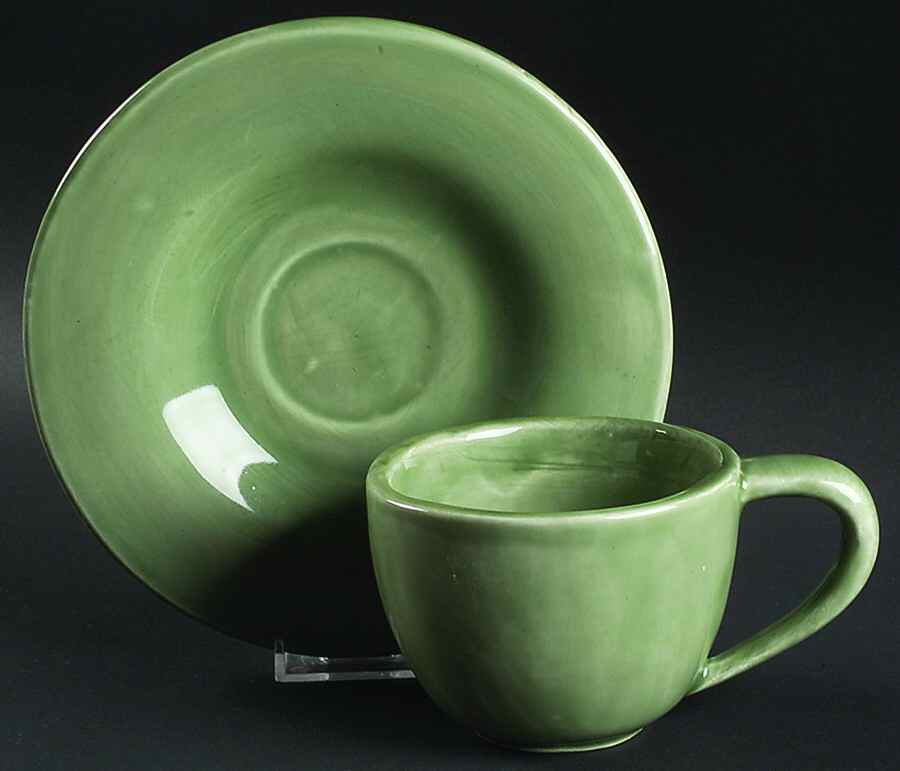 Sausalito Celery (Light Green) Flat Cup & Saucer Set by Pottery Barn China-1