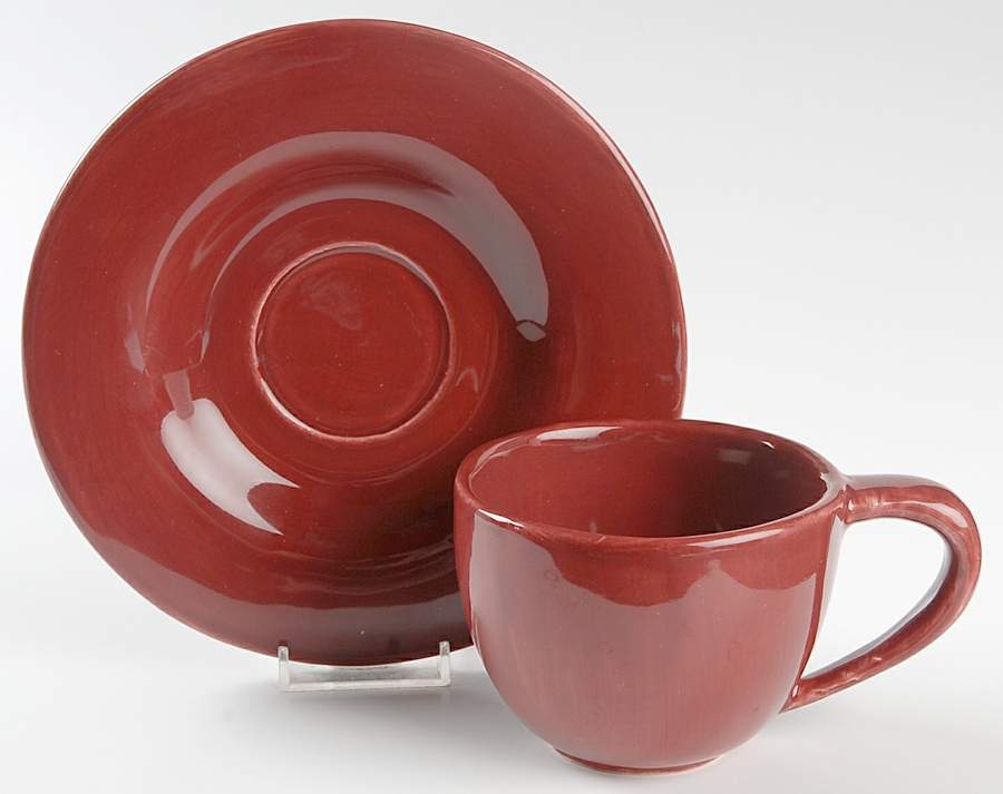 Sausalito Merlot (Red) Flat Cup & Saucer Set by Pottery Barn China-1
