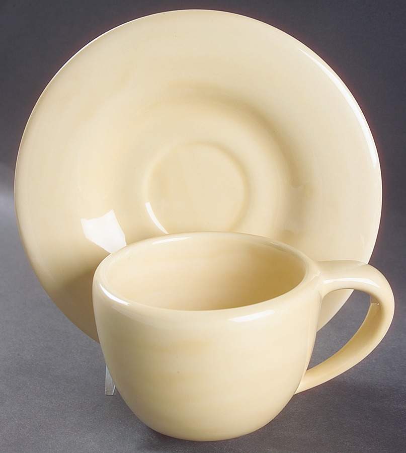 Sausalito Natural (Ivory) Flat Cup & Saucer Set by Pottery Barn China-1