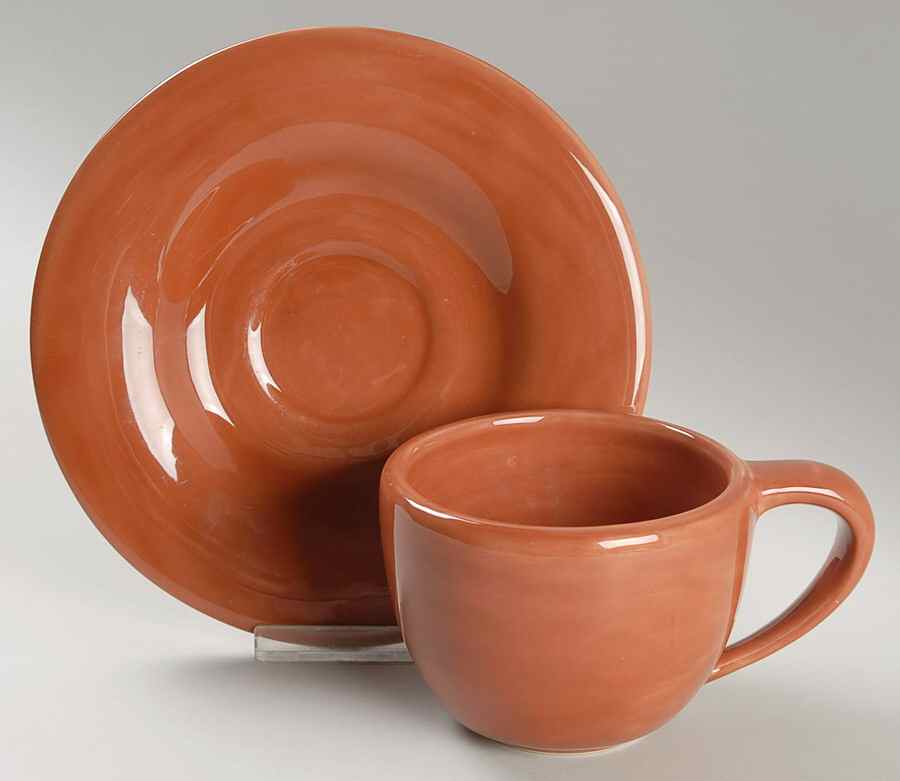 Sausalito Spice (Terra Cotta) Flat Cup & Saucer Set by Pottery Barn China-1