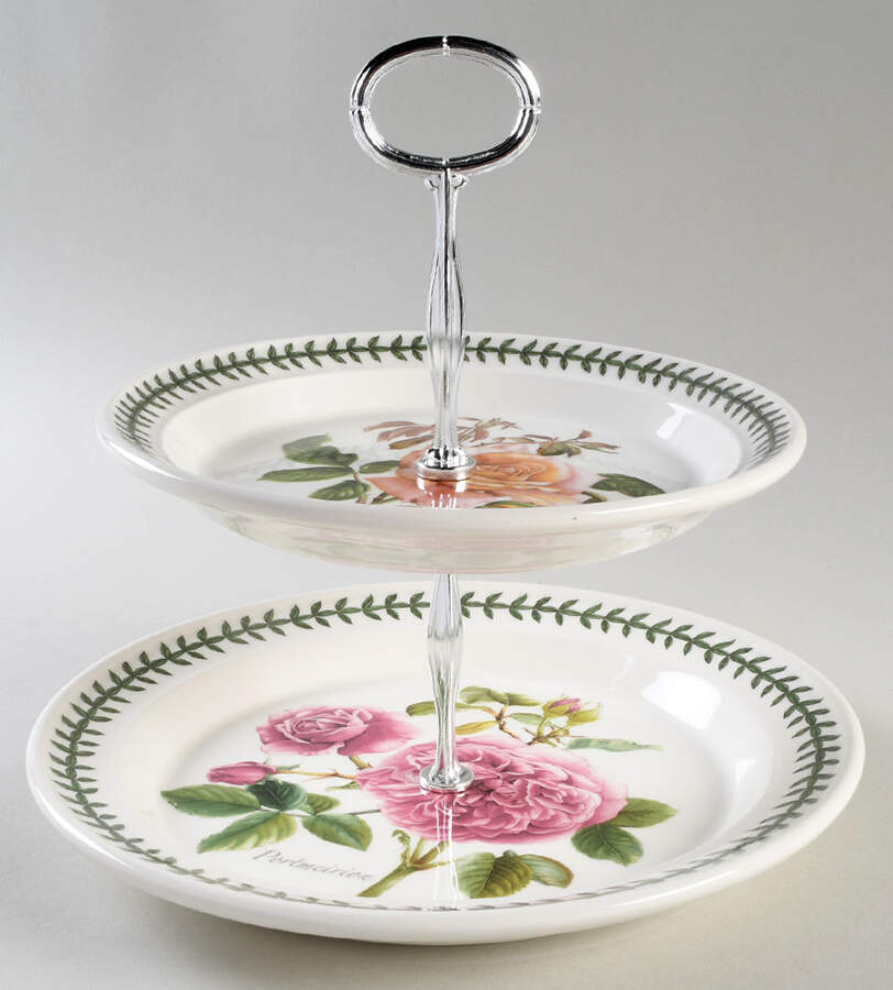 Botanic Roses 6 5/8"-10"  2 Tiered Serving Tray (Dp, Sp) HC by Portmeirion-1