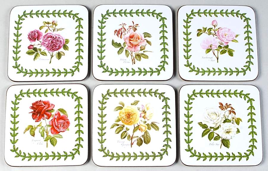 Botanic Roses Square Corkback Coaster - Set of 6 Motifs by Portmeirion-1