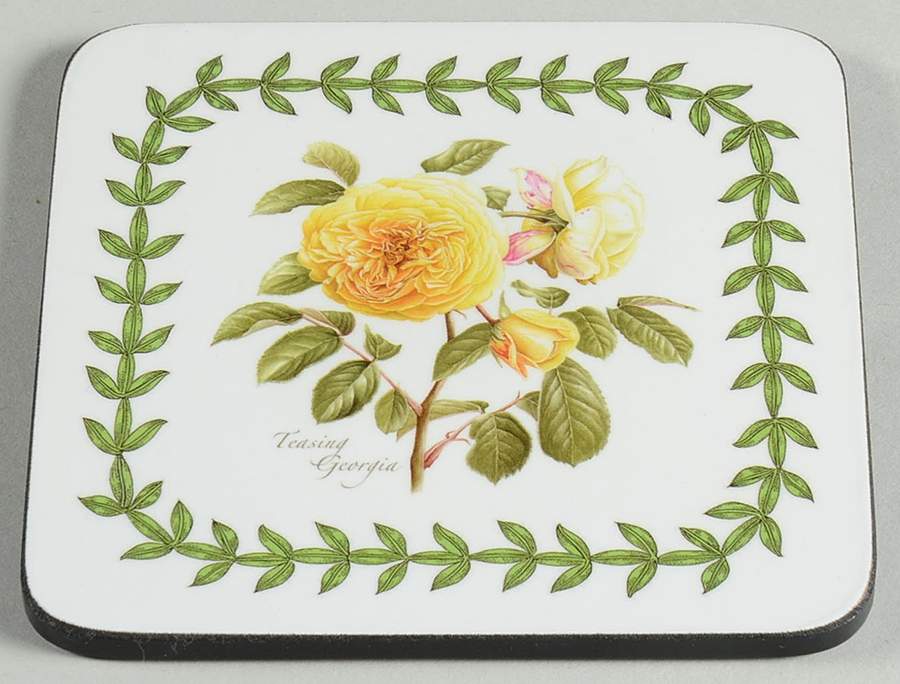 Botanic Roses Square Corkback Coaster by Portmeirion-1