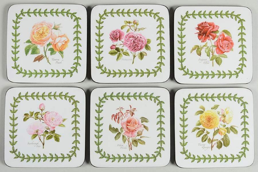 Botanic Roses Square Corkback Coaster - Set of 6 Motifs 7-12 by Portmeirion-1