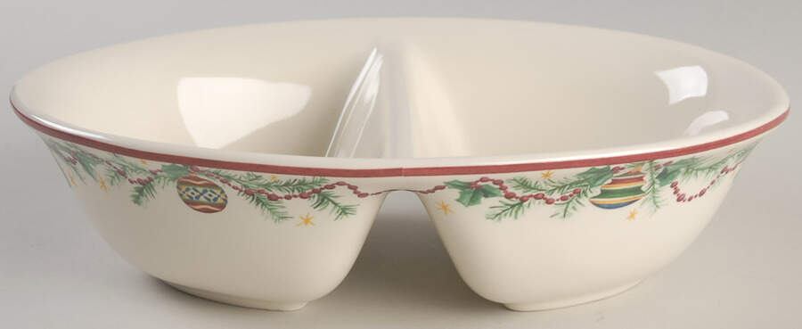 Holiday Garland 10" Oval Divided Vegetable Bowl by Pfaltzgraff-1