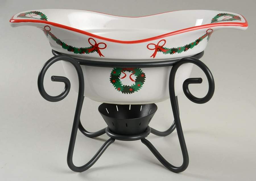 Holiday Garland Gravy Server W/Metal Stand by Pfaltzgraff-1