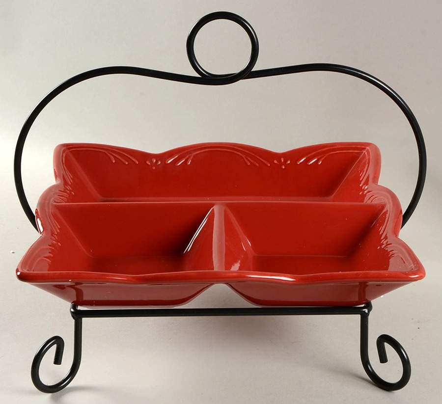 Winterberry Ruby (Red) Square Divided Server with Metal Rack by Pfaltzgraff-1