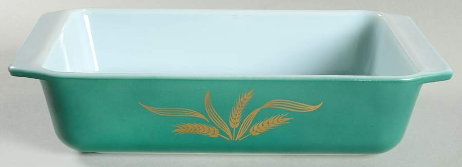 Green Wheat 2 Quart Rectangular Casserole No Lid by Pyrex-1