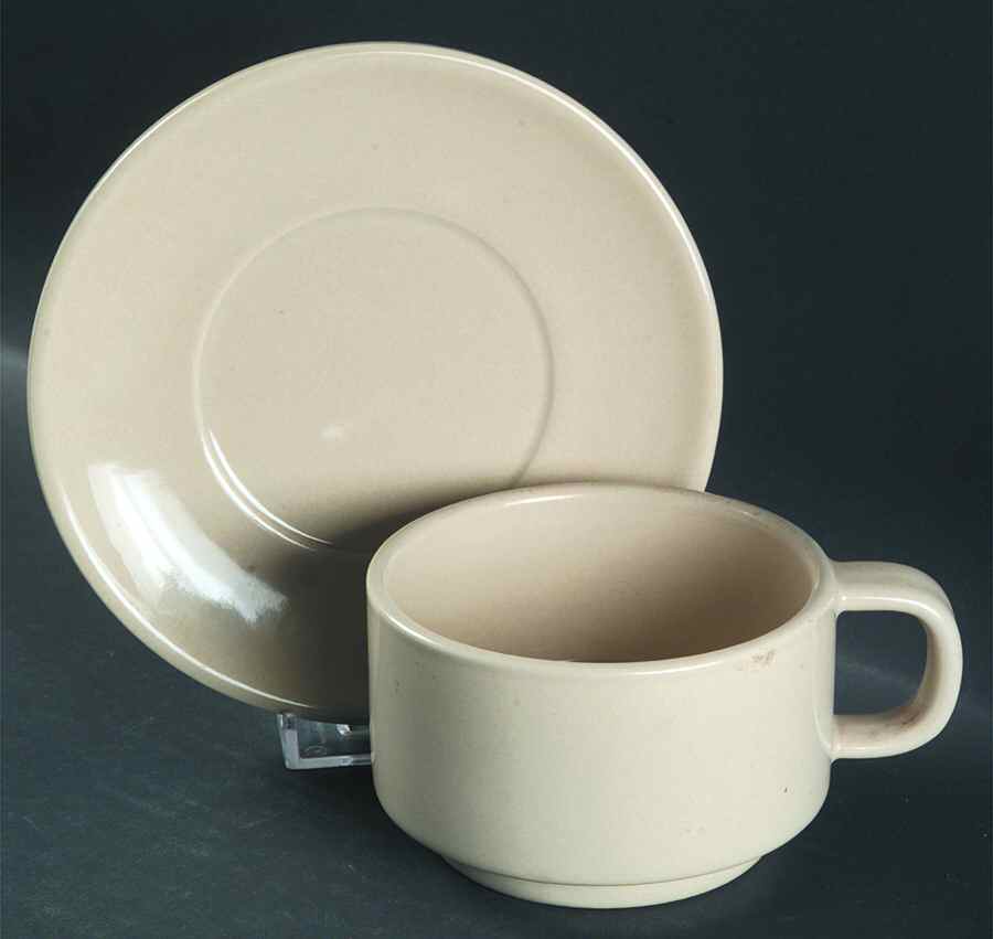 Compatibles Butter Cream Flat Cup & Saucer Set by Pfaltzgraff-1