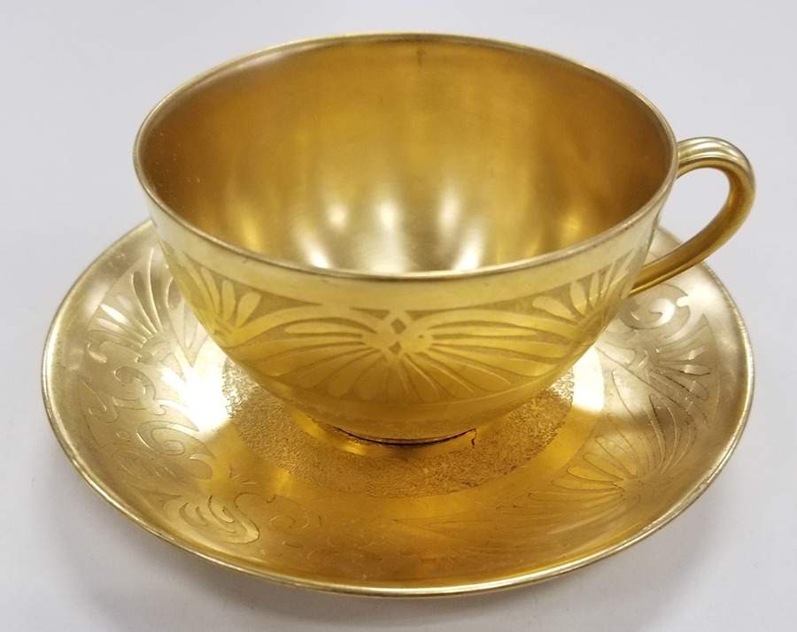 Encrusted Honeysuckle Flat Cup & Saucer Set by Pickard-1