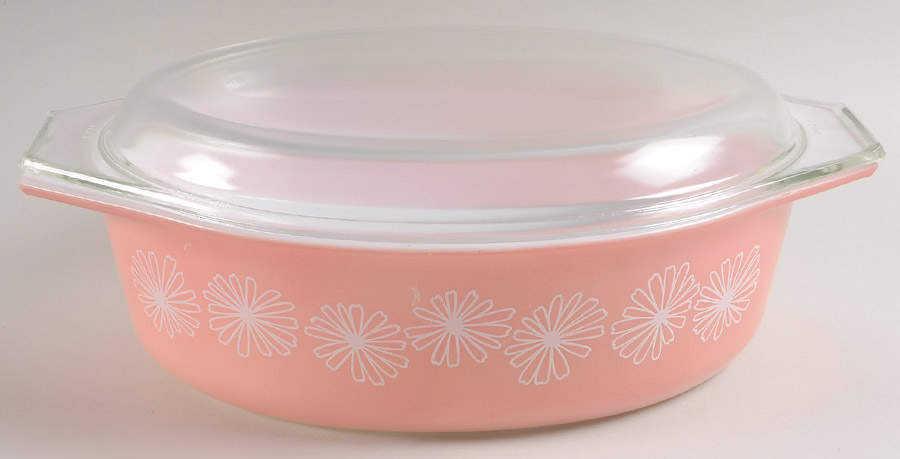 Pink Daisy 2.5 Quart Oval Covered Casserole by Pyrex-1